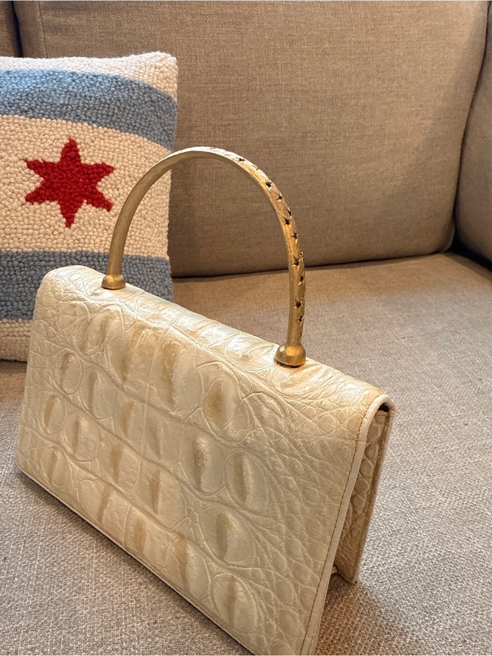 Vintage Genuine Alligator Box Bag Gold Hardware Crystal Accents